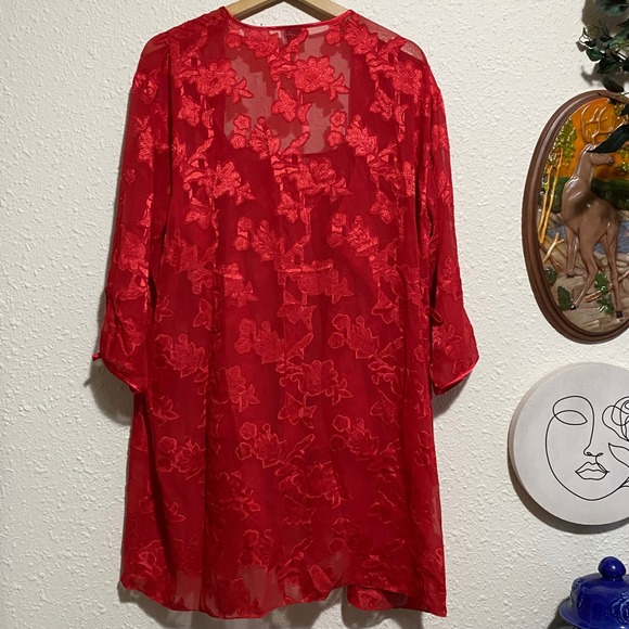 Linda Montreal women's L Red Floral‎ Lace Kimono Robe vintage gown Lingerie Set - Picture 2 of 9